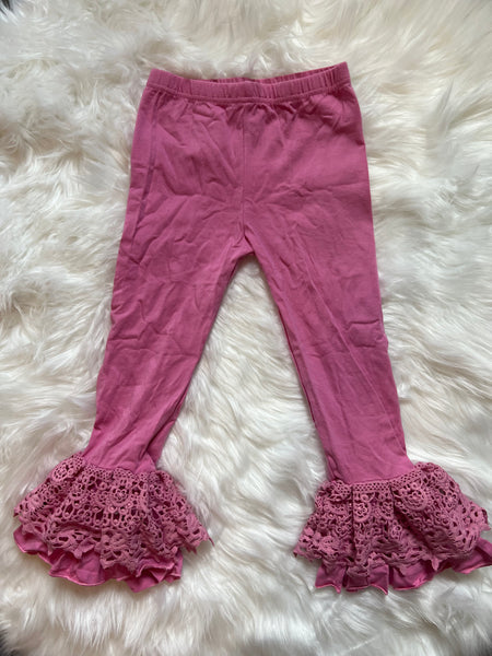 Mauve Pink Lace Ruffle Leggings