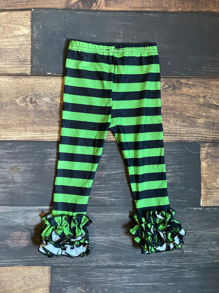 Lime Green and Black Stripes Icing Ruffle Leggings