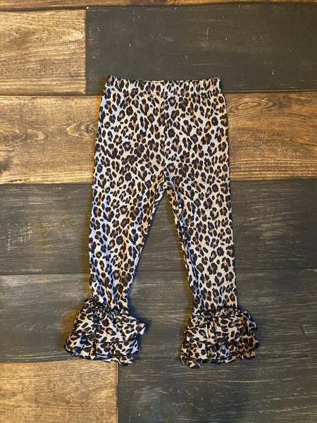 Leopard Print A Triple Ruffle Leggings