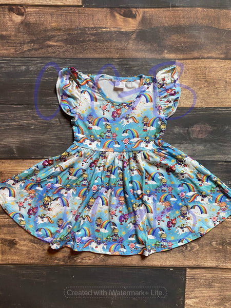 Rainbow Brite Print Milk Silk Dress Twirly Style - Ava Grace Boutique