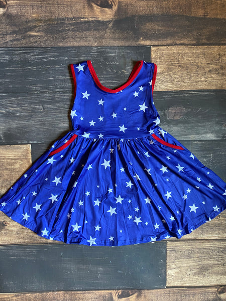 4th of July Stars Tank Twirly Girl Dress