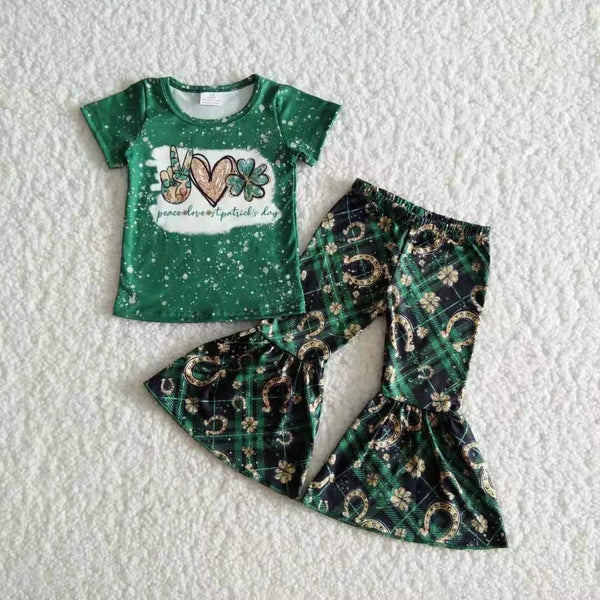 Peace Love St. Patrick's Day Top and Belle Bottom Set