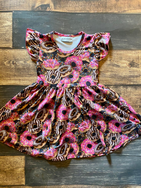 Donuts Pink/Brown Milk Silk Dress Twirly Style
