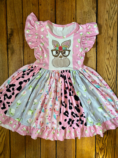 Easter Bunny Pink Twirly Ruffle Girl Dress