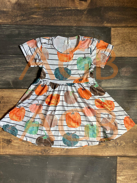 Pumpkin Short Sleeve Twirly Dress - Ava Grace Boutique