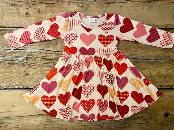 Hearts Valentine Milk Silk Long Sleeve Twirly Dress A