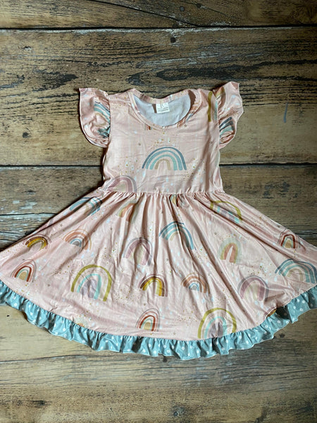 Rainbow Milk Silk Dress Twirly Dress - Ava Grace Boutique