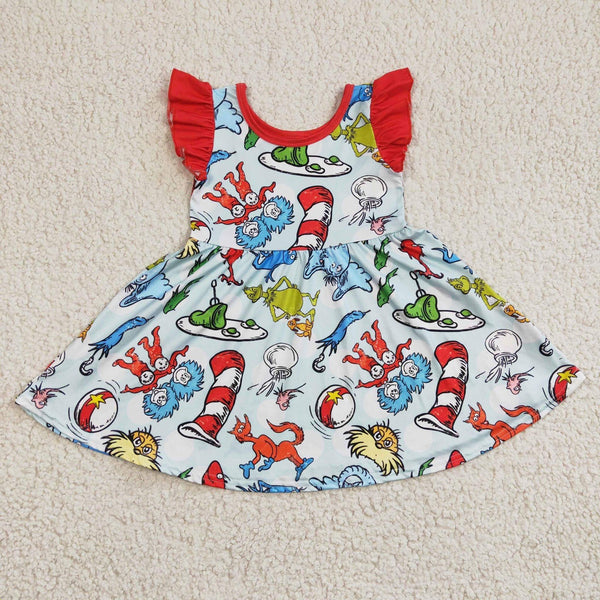 Seuss Cat Flutter Sleeve Girl Dress