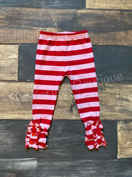 Red and Pink Stripes Side Ruffle Buttons Legging - Ava Grace Boutique