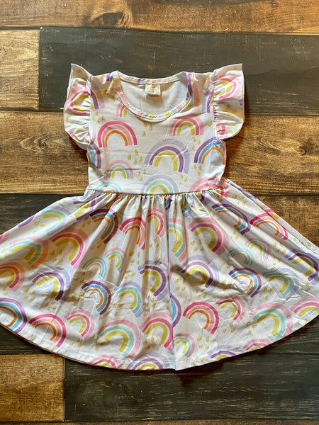 Rainbow Milk Silk Dress Twirly Style - Ava Grace Boutique
