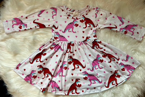 Dinosaur Hearts Valentine Twirly Dress