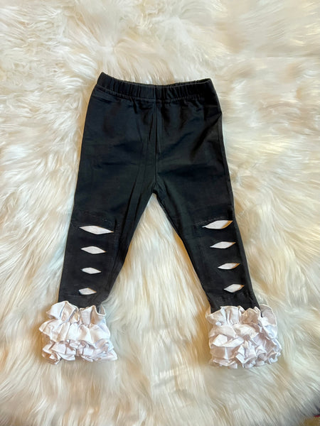 Black with White Distressed Icing Leggings