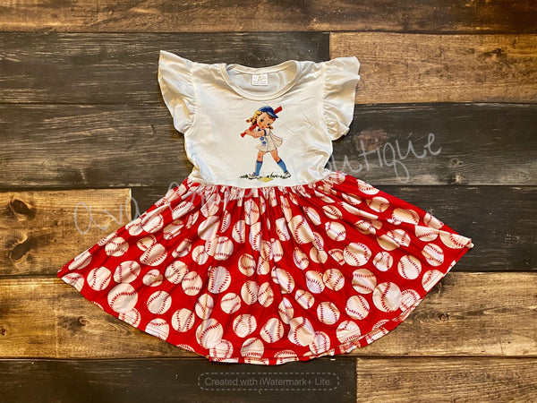 Red Baseball Cutie Twirly Dress - Ava Grace Boutique