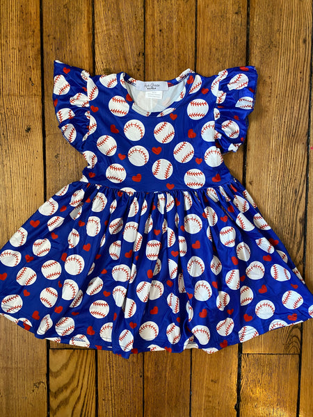 Baseball Print Twirly Girl Dress