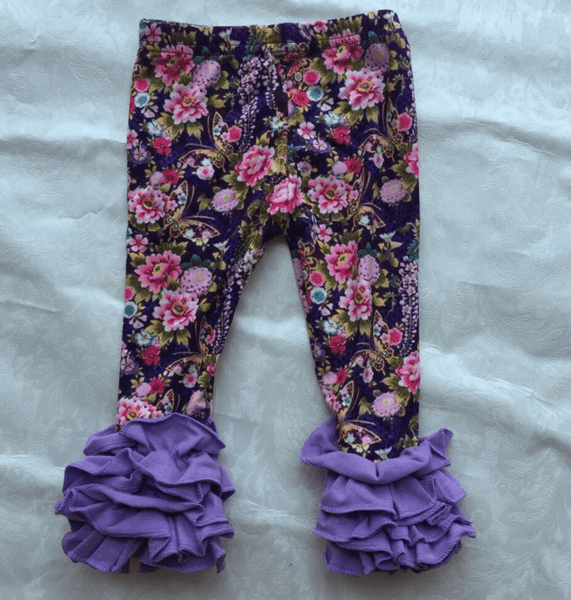 Purple Floral Icing Milk Silk Legging - Ava Grace Boutique