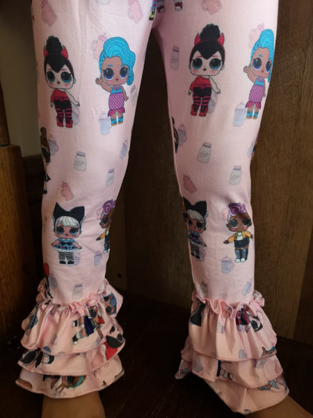 Dolls Print Pink Ruffle Leggings